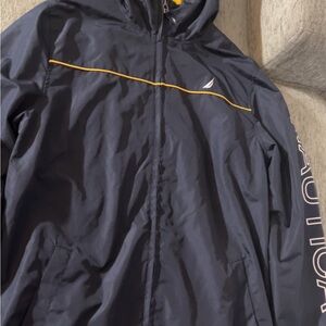 Nautica Navy Hooded Windbreaker with Yellow Piping
